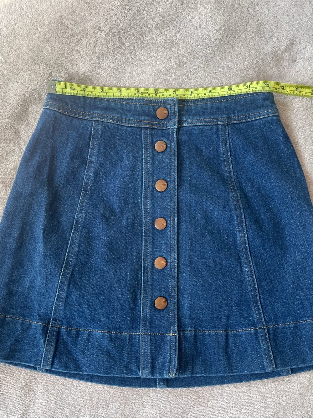 Madewell Dark Blue Denim Button-Front A-Line Mini Skirt (#001) - Picture 6 of 7